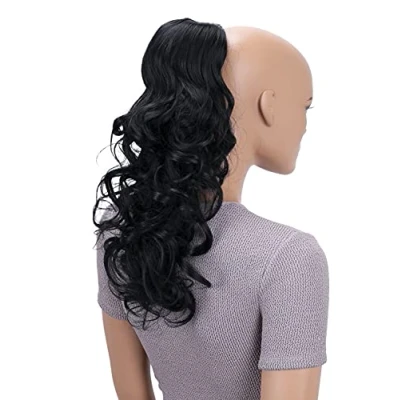 Afbeelding van CAISHA Haarstukje, 45 cm, paardenstaart, golvend, sluiting, hittebestendig, zwart, PH9