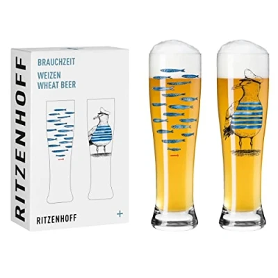 Afbeelding van witbierglas 500 ml set van 2 serie gebruikstijd nr. 7 stuks met veelkleurige digitale print