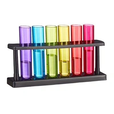 Afbeelding van Relaxdays reageerbuis shotglaasjes 6er set shot glaasjes kleurrijk 4 cl kunststof