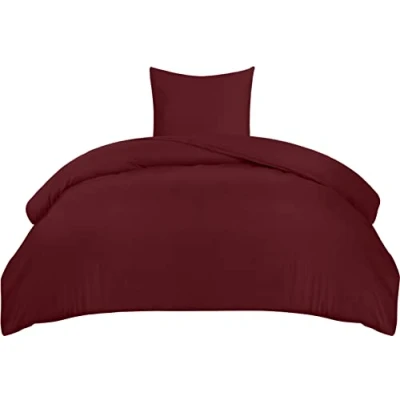 Afbeelding van Utopia Bedding Dekbedovertrekset, dekbedovertrek van zachte microvezel 135 x 200 cm met een kussensloop 80 cm, beddengoedset, bordeauxrood