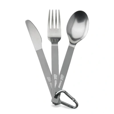 Afbeelding van Esbit Titanium bestekset, hoogwaardig campingbestek met vork, mes en lepel, ultralichte bestekset nylon tas, grijs