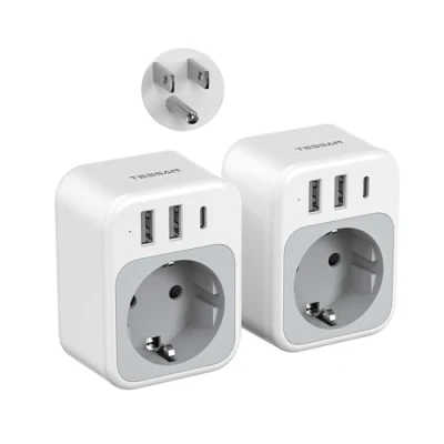 Afbeelding van TESSAN 2 stuks Amerikaanse stekkeradapter, 4 in 1 adapter voor stekker met USB C en A, 1875 W, Frankrijk naar VS, type B Thailand, Canada, Mexico