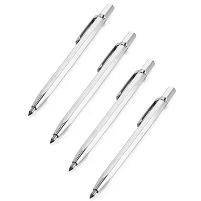 Afbeelding van QWORK® 4 stuks wolfraamcarbide tekenpennen met intrekbare punt voor glas, keramiek en gehard staal