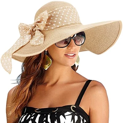 Afbeelding van DRESHOW Capeline Strohoed voor dames, hoed met brede rand, zonnehoed, ademend, anti uv strohoed, strandzonnehoed, UPF 50+, 1 set stijl A zwart