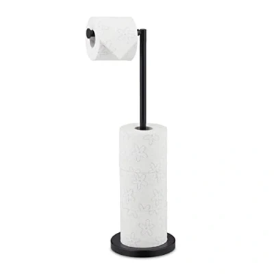 Afbeelding van Relaxdays toiletrolhouder staand wc rolhouder zwart closetrolhouder reserverolhouder