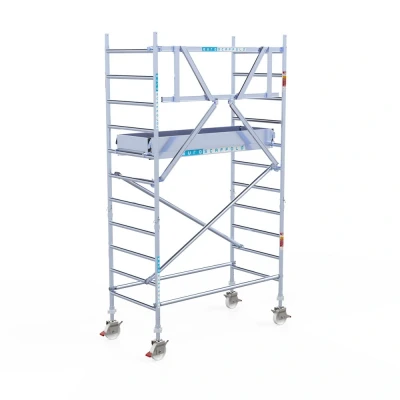 Afbeelding van Professionele aluminium gevelvrije rolsteiger 0.90x1.90x4.2m werkhoogte carbon vloer + enkele voorloopleuning