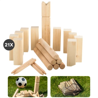 Afbeelding van Cheqo® Houten Kubb Spel Berkenhout Werkspel Inclusief Draagtas Voor Kinderen 21 Onderdelen EBOOK