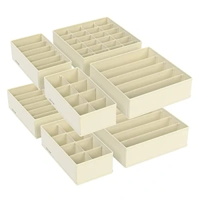 Afbeelding van Ondergoedorganizer, 8 delige set, lade organizer, opvouwbaar, opbergsysteem kledingkast, opbergdoos, stoffen dozen opslag, voor beha&#039;s, sokken, stropdassen, beige