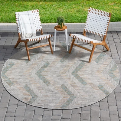 Afbeelding van Uni Binnen en Buiten Vloerkleed Solid Outdoor Laagpolig Tapijt Grijs Beige 150 cm Rond Polypropyleen Tapijtenloods