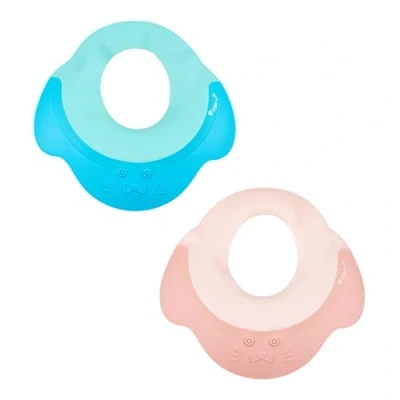 Afbeelding van Set van 2 shampoo beschermers voor peuters, blauw + roze, met zachte siliconen huid, oog en oorbescherming om aan te trekken, douchemuts kinderen, shampoomuts