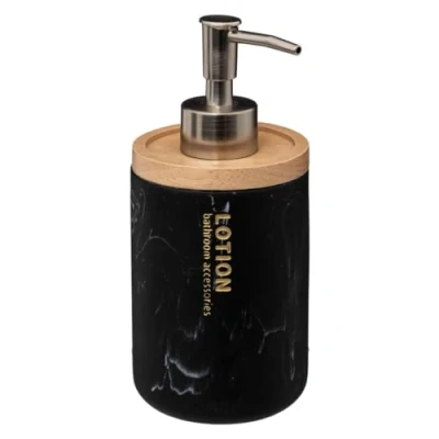 Afbeelding van 5Five Zeeppompje/dispenser Marble Lotion zwart 8 x 17 cm 270 ml bamboe/kunststeen