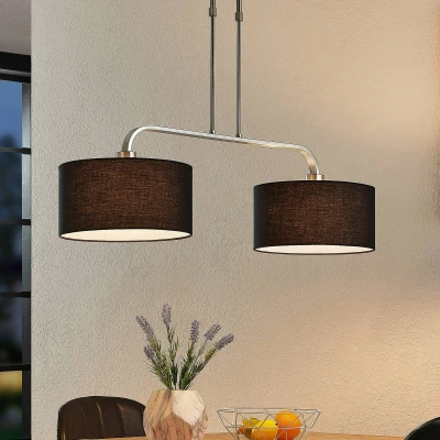 Afbeelding van Lindby Hanglamp 2lichts ijzer, textiel H: 15 cm E27 nikkel satijn, zwart