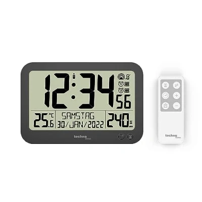 Afbeelding van Technoline digitale wandklok WS 8026 223x148x17mm zwart met afstandsbediening TL WS8026