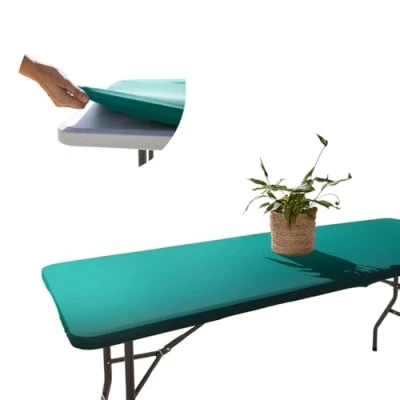 Afbeelding van Rechthoekig tafelkleed met elastiek, 182 x 76 cm, afwasbaar, weerbestendig, antislip, ideaal voor buiten, camping en hoge tafels, groen