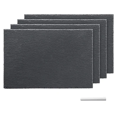 Afbeelding van Navaris serveerplank van natuurlijk leisteen Voor kaas, sushi en hapjes 4 stuks 30 x 20 cm Beschrijfbaar Met antslip dopjes Antrasiet