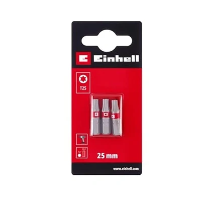 Afbeelding van Einhell Lot de 3 embouts standard d&#039;origine 25 mm T25 (chrome vanadium, vis précises, bon contrôle, bague couleur rouge, tige C 6.3)