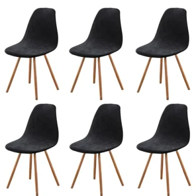 Afbeelding van Highdi Set van 1/2/4/6 Fluwelen Scandinavische stoelhoezen, Effen kleur hoezen voor eetkamerstoelen, stoelen zonder leuning de keuken, woonkamer, kantoor (zwart, 6 stuks)