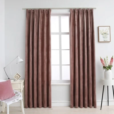 Afbeelding van Gordijnen verduisterend 2 st met haken 140x175 cm fluweel roze