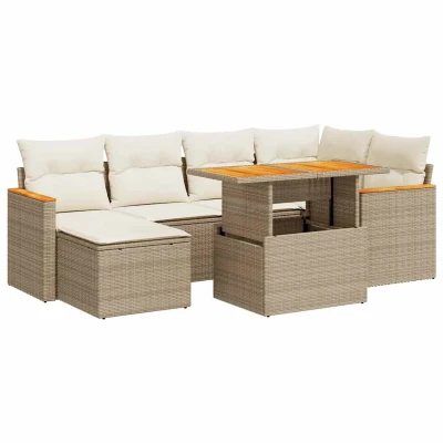 Afbeelding van vidaXL 7 delige Loungeset met kussens poly rattan acacia beige