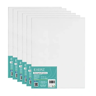 Afbeelding van Exerz Set van 6 verfdozen 30 x 40 cm Wit 0,3 dik 280 g/m² 100% katoen Voor acrylverf, olieverf 3 lagen primer/zuurvrij/medium korrel