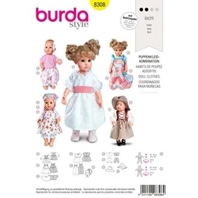 Afbeelding van Burda B8308 naaipatroon bijpassende poppenkleding 19 x 13 cm