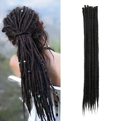 Afbeelding van 20 strengen/set fijne synthetische dreadlocks van 0,6 cm, zachte gehaakte dreadlocks, eenzijdig, reggae, hiphop, hippie stijl, donkerbruin