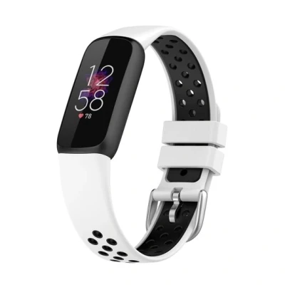 Afbeelding van Fitbit Luxe Siliconen sportbandje Maat: Large Wit + zwart