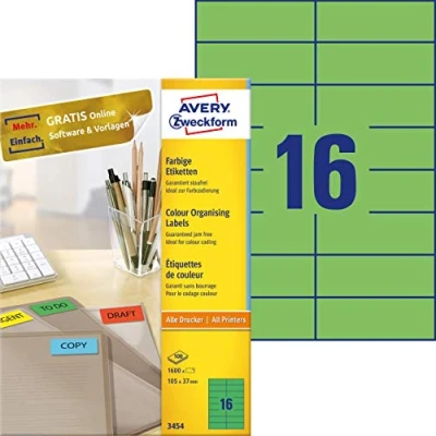 Afbeelding van Etiket Avery Zweckform 3454 105x37mm groen 1600stuks