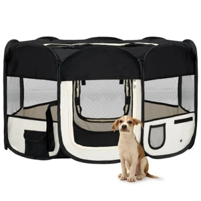Image de vidaXL Parc pliable pour chien avec sac de transport Noir 145x145x61cm171008