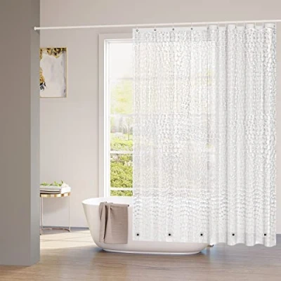 Afbeelding van WOLTU Douchegordijn, 180 x 200 cm, met magneet aan de onderkant, badkamergordijn, EVA, halftransparant, waterdicht, schimmelwerend, 3D motief en 12 haken voor douche badkuip