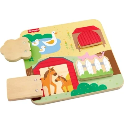 Afbeelding van Fisher Price Wood Houten boerderijdieren Activiteitenbord