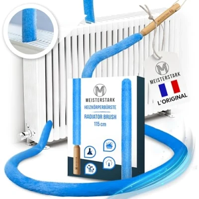 Afbeelding van l&#039;ORIGINAL Radiatorborstel, lang, 115 cm, borstel voor radiator, zonder krassen, plumeau radiator met flexibele en wasbare hoes, reinigingsborstel, aangename lucht (blauw)