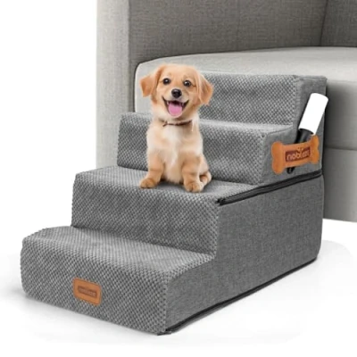 Afbeelding van Nobleza Hondentrap Hondentrapje voor Honden 33D materiaal opstapje 4 treden 38 x 61 46 cm extra stevig en comfortabel Grijs
