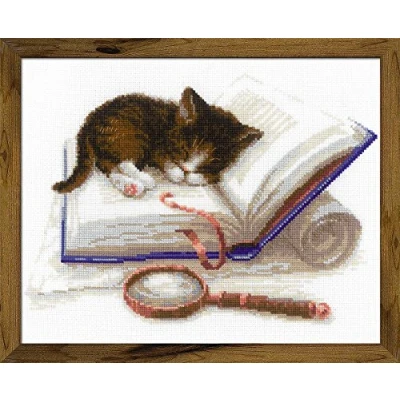 Afbeelding van Borduurpakket Kitten Op Het Boek Riolis