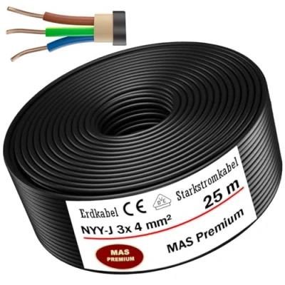 Afbeelding van MAS Premium® Aardingskabel standaard voeding Ring voor vloer en buiteninstallatie (NYY J 3 x 4 mm², 25 m)