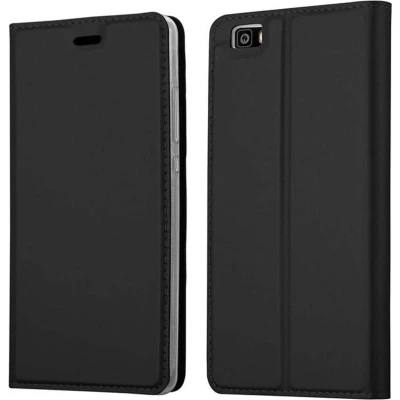 Afbeelding van Cadorabo Hoesje geschikt voor Huawei P8 LITE 2015 in CLASSY ZWART Beschermhoes met magnetische sluiting, standfunctie en kaartvakje Book Case Cover Etui