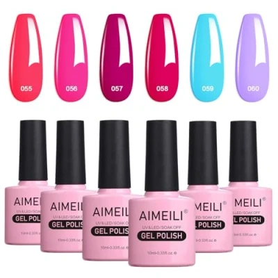 Afbeelding van AIMEILI Nagellak, semi permanent, lente, zomer, neonkleuren, 6 kleuren, 10 ml, set van 12 stuks