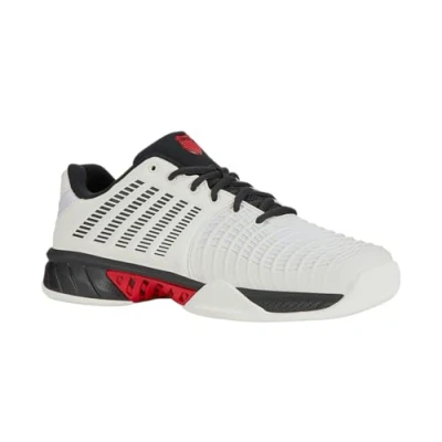 Afbeelding van K SWISS Express Light 3 Carpet Tennisschoenen voor tapijtbanen, Heren, Maat: 42, White/limo/red Textiel/ synthetisch