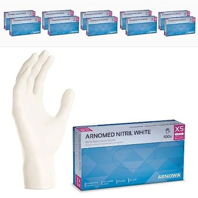 Afbeelding van ARNOMED nitril handschoenen, maat XS, wit, 1000 stuks, wegwerphandschoenen, poedervrij en latexvrij, wegwerphandschoenen van in de maten S, M, L XL