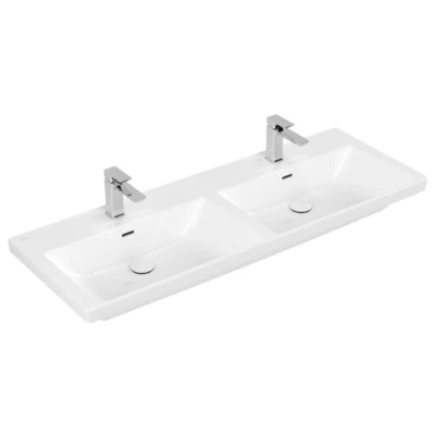 Afbeelding van Villeroy &amp; Boch Subway 3.0 dubbele meubelwastafel wit ceramic+ (130 x