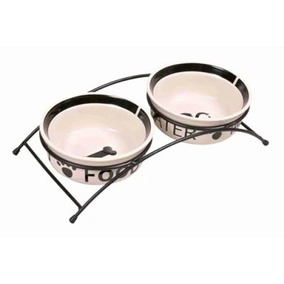 Afbeelding van Trixie Voerbak / Drinkbak Set Eat On Your Feet Wit Zwart 2X2,6 LTR 25 CM (398258)