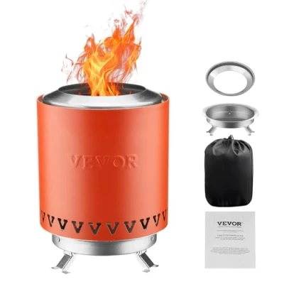 Afbeelding van VEVOR Foyer de table en acier inoxydable 15,2 cm pour intérieur ou extérieur, brûleur portable avec support, combustion à bois granulés camping, terrasse, cylindre rouge, 0,9 kg