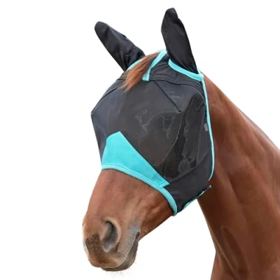 Afbeelding van Weatherbeeta Vliegenmasker Comfitec Deluxe Fine Mesh met Oren Zwart/Turquoise Cob