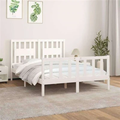 Afbeelding van vidaXL Bedframe met hoofdbord massief grenenhout wit 120x200 cm
