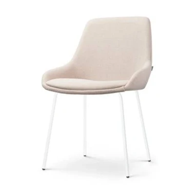 Afbeelding van Nolon Nora Isa Eetkamerstoel Beige Stof Wit Onderstel