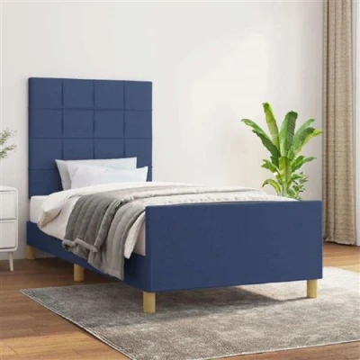 Afbeelding van vidaXL Bedframe met hoofdeinde stof blauw 100x200 cm