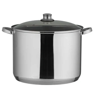Afbeelding van Universele pan in zilver, pot met glazen deksel en draadgrepen, kookpan van roestvrij onderhoudsvriendelijk staal, ingekapselde aluminium bodem 20 liter volume