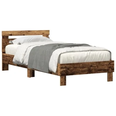 Afbeelding van vidaXL Bed Frame met LED verlichting Oude Hout 75x190 cm Engineered Wood