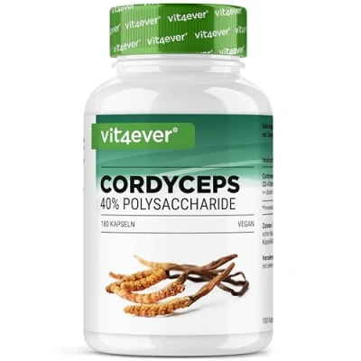Afbeelding van Cordyceps paddenstoel 180 capsules met 650 mg echt CS 4 extract 40% bioactieve polysacchariden Hoog gedoseerd Rupsenzwam Veganistisch Vit4