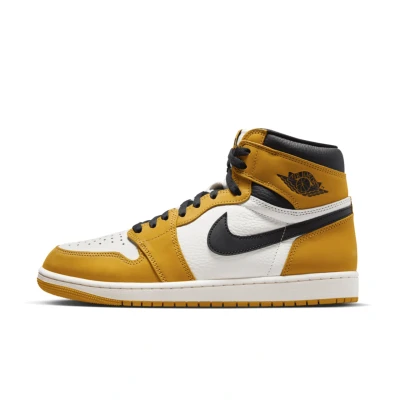 Afbeelding van Jordan AIR 1 Retro Unisex Sneakers hoog, Maat: 38.5, Yellow ochre/black/sail Leer en textiel